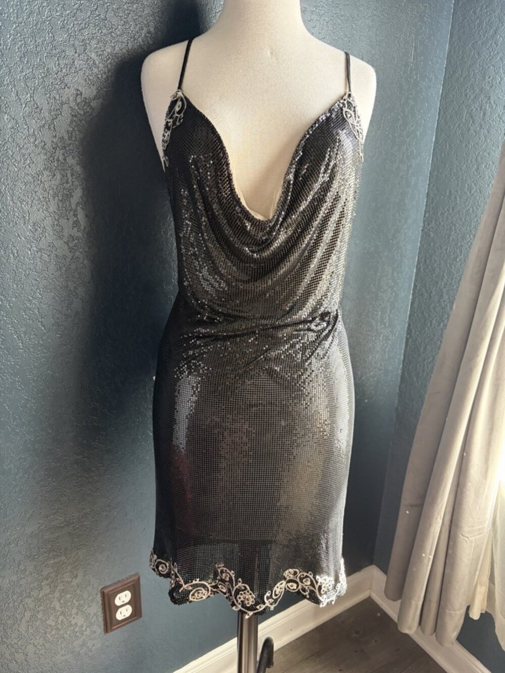Claudio Milano Black Chainmail Backless Embellished Dress ~Sz M (flawed)